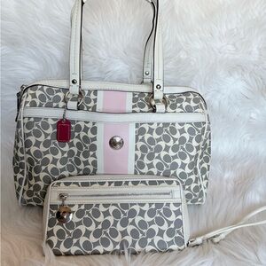 Coach Heritage Stripe Satchel & Matching Slim Envelope Wallet Set (FIRM PRICE)